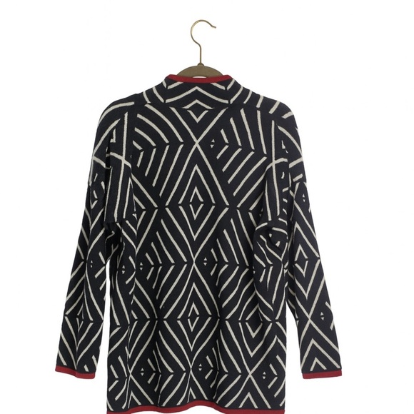 Foxcroft Women's Medium Long Black/White Open Cardigan With Red Accents. - Picture 2 of 2